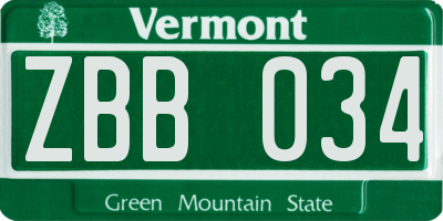 VT license plate ZBB034