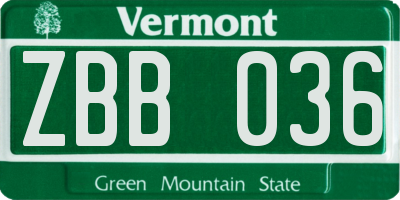 VT license plate ZBB036