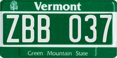VT license plate ZBB037