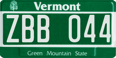 VT license plate ZBB044