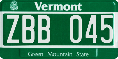 VT license plate ZBB045