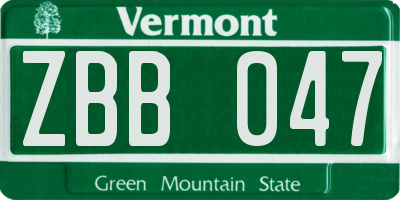 VT license plate ZBB047