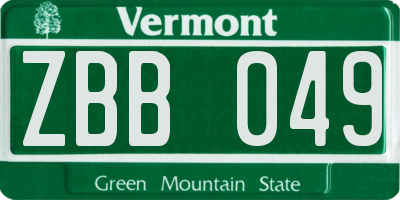 VT license plate ZBB049