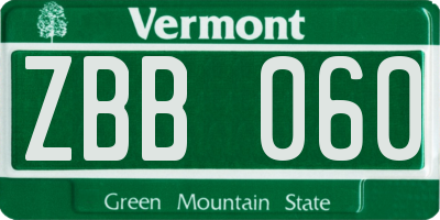 VT license plate ZBB060