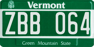 VT license plate ZBB064