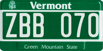 VT license plate ZBB070