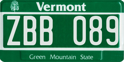 VT license plate ZBB089