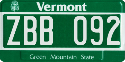 VT license plate ZBB092
