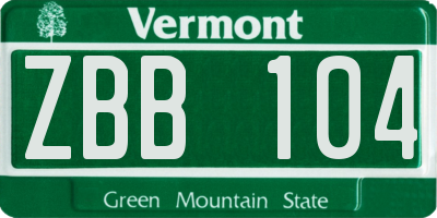 VT license plate ZBB104