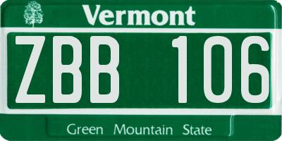 VT license plate ZBB106