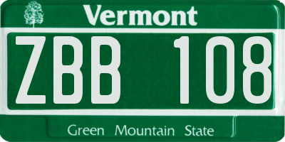 VT license plate ZBB108