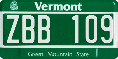 VT license plate ZBB109