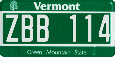 VT license plate ZBB114