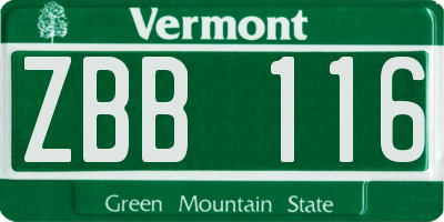 VT license plate ZBB116