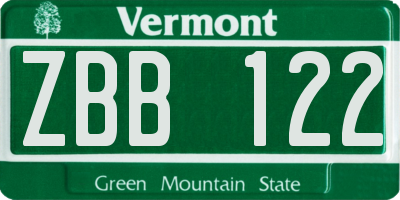VT license plate ZBB122