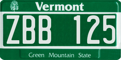 VT license plate ZBB125