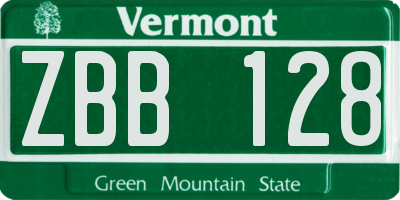 VT license plate ZBB128