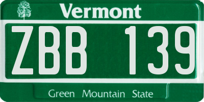 VT license plate ZBB139