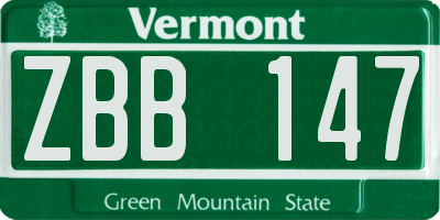 VT license plate ZBB147