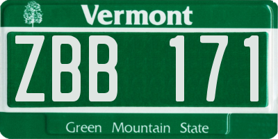 VT license plate ZBB171