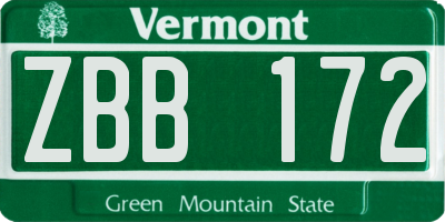 VT license plate ZBB172