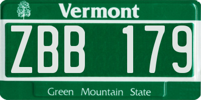 VT license plate ZBB179