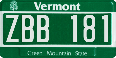 VT license plate ZBB181