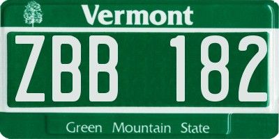 VT license plate ZBB182