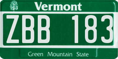 VT license plate ZBB183