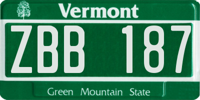 VT license plate ZBB187