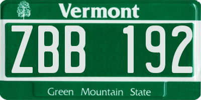 VT license plate ZBB192
