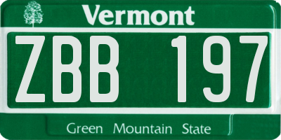 VT license plate ZBB197