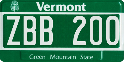 VT license plate ZBB200