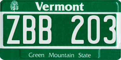 VT license plate ZBB203