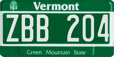 VT license plate ZBB204