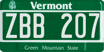 VT license plate ZBB207