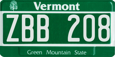VT license plate ZBB208