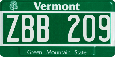 VT license plate ZBB209