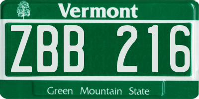 VT license plate ZBB216