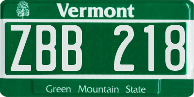 VT license plate ZBB218