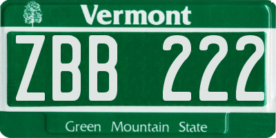 VT license plate ZBB222