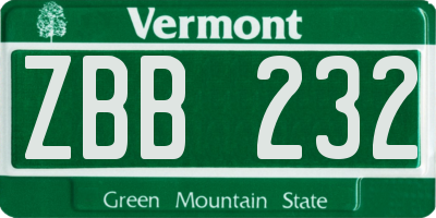 VT license plate ZBB232