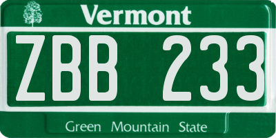 VT license plate ZBB233