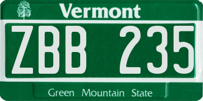 VT license plate ZBB235