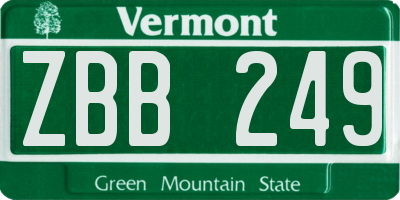 VT license plate ZBB249
