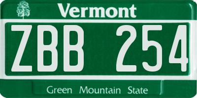 VT license plate ZBB254