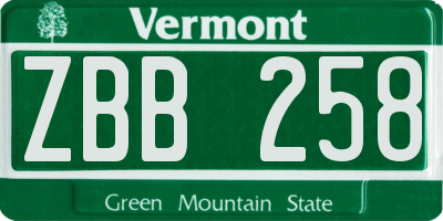 VT license plate ZBB258