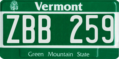 VT license plate ZBB259