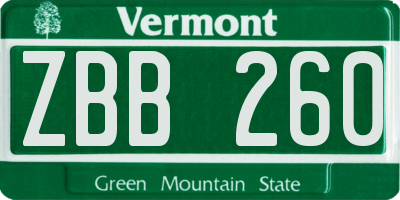 VT license plate ZBB260