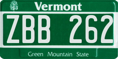 VT license plate ZBB262